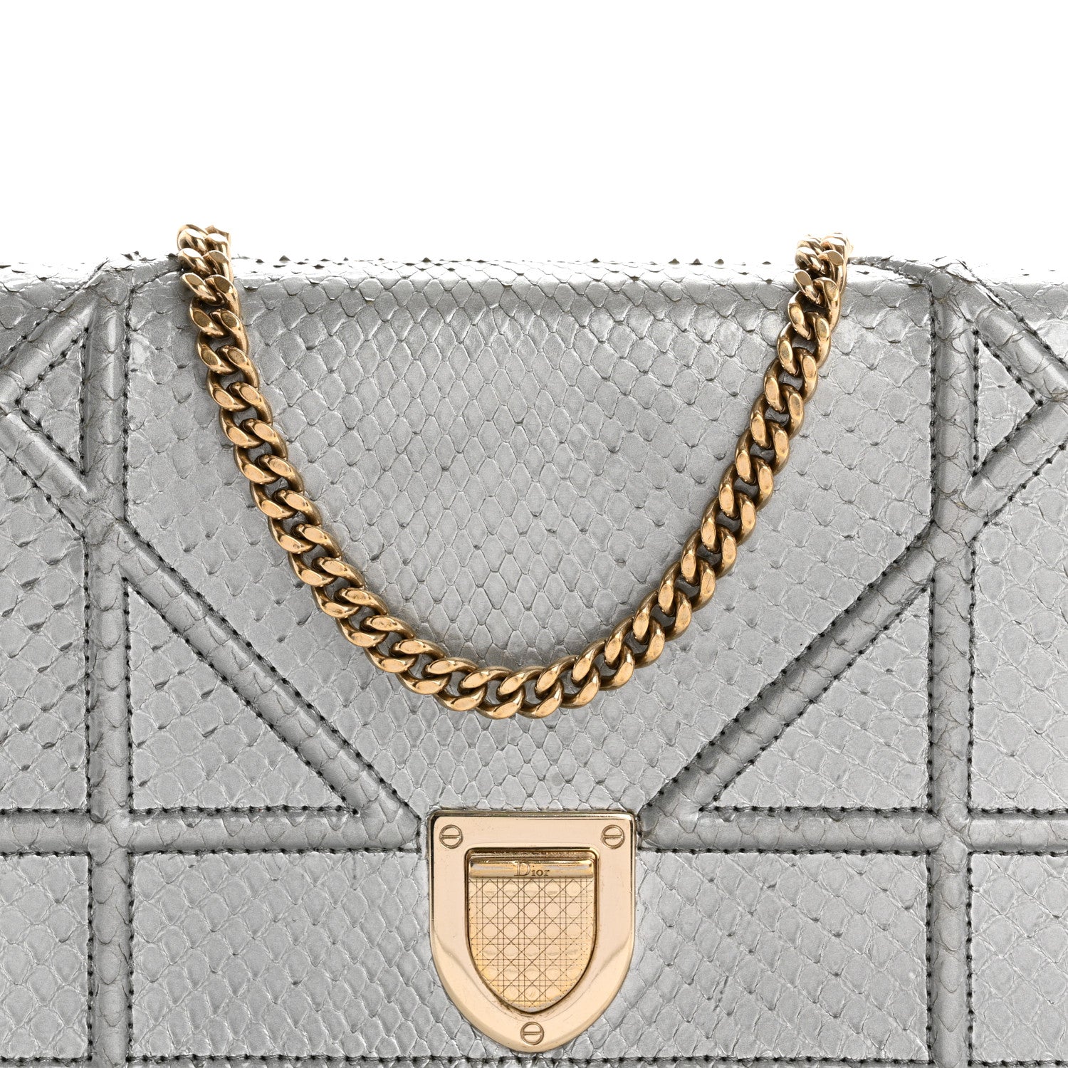 Christian Dior Snakeskin Diorama Wallet on Chain Pouch Silver 8 of 18