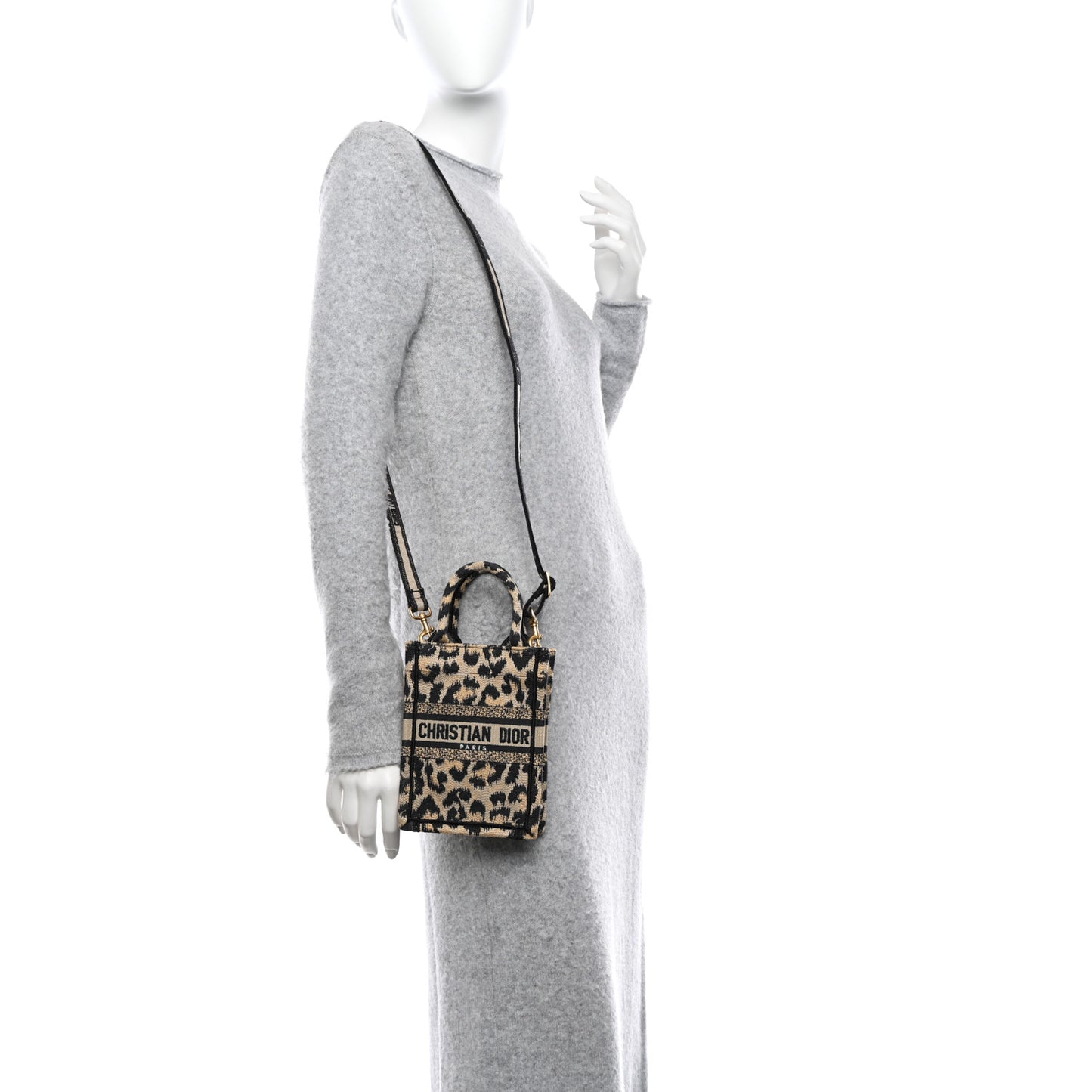 Canvas Mizza Embroidered Mini Book Tote Phone Bag Beige