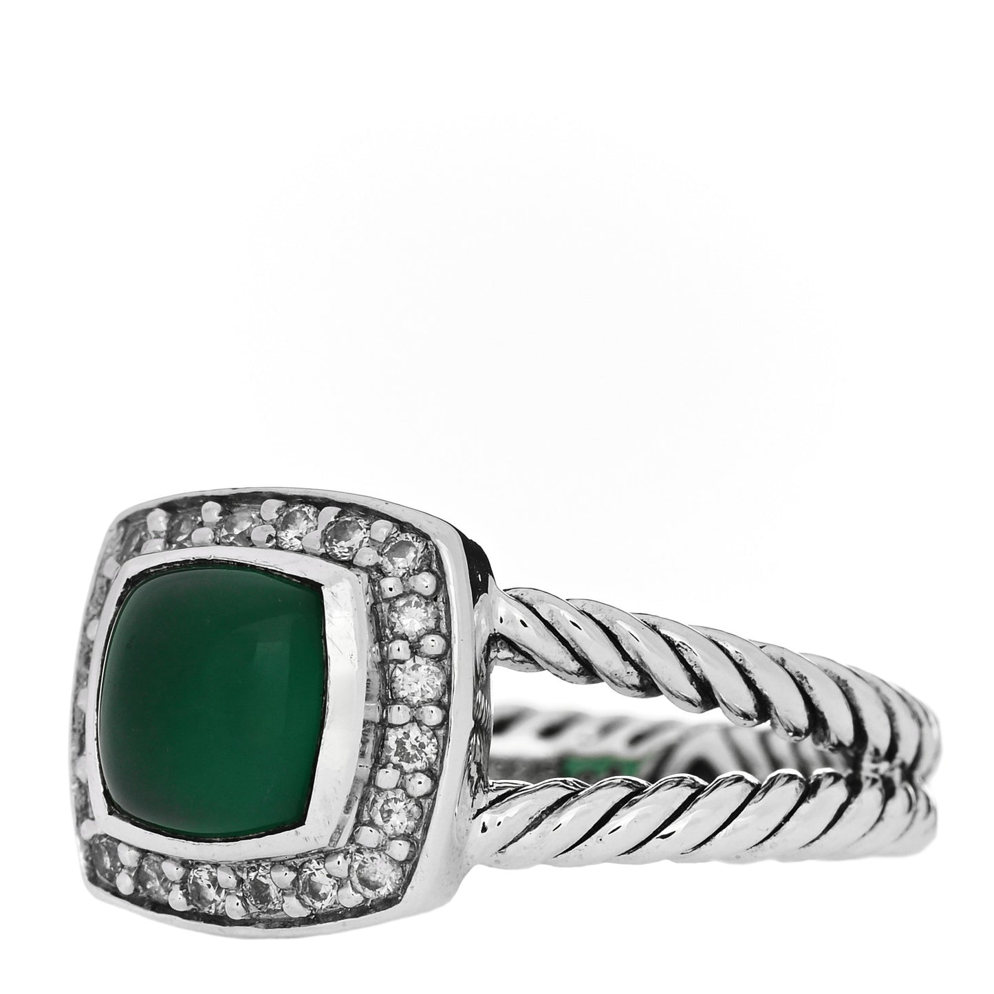 Sterling Silver Diamond Green Onyx 7mm Petite Albion Ring 52 6