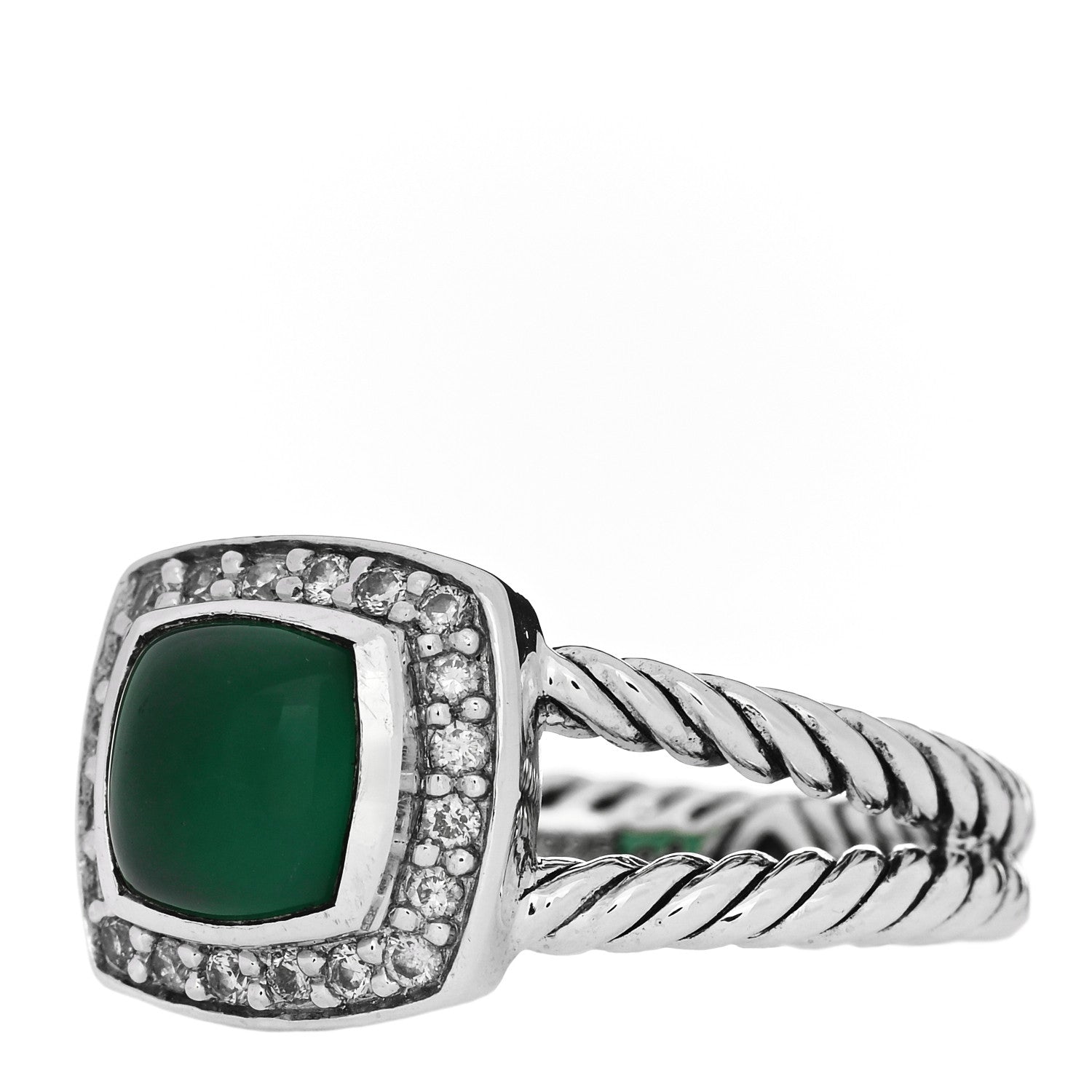 David Yurman Sterling Silver Diamond Green Onyx 7mm Petite Albion Ring 52 6 3 of 5