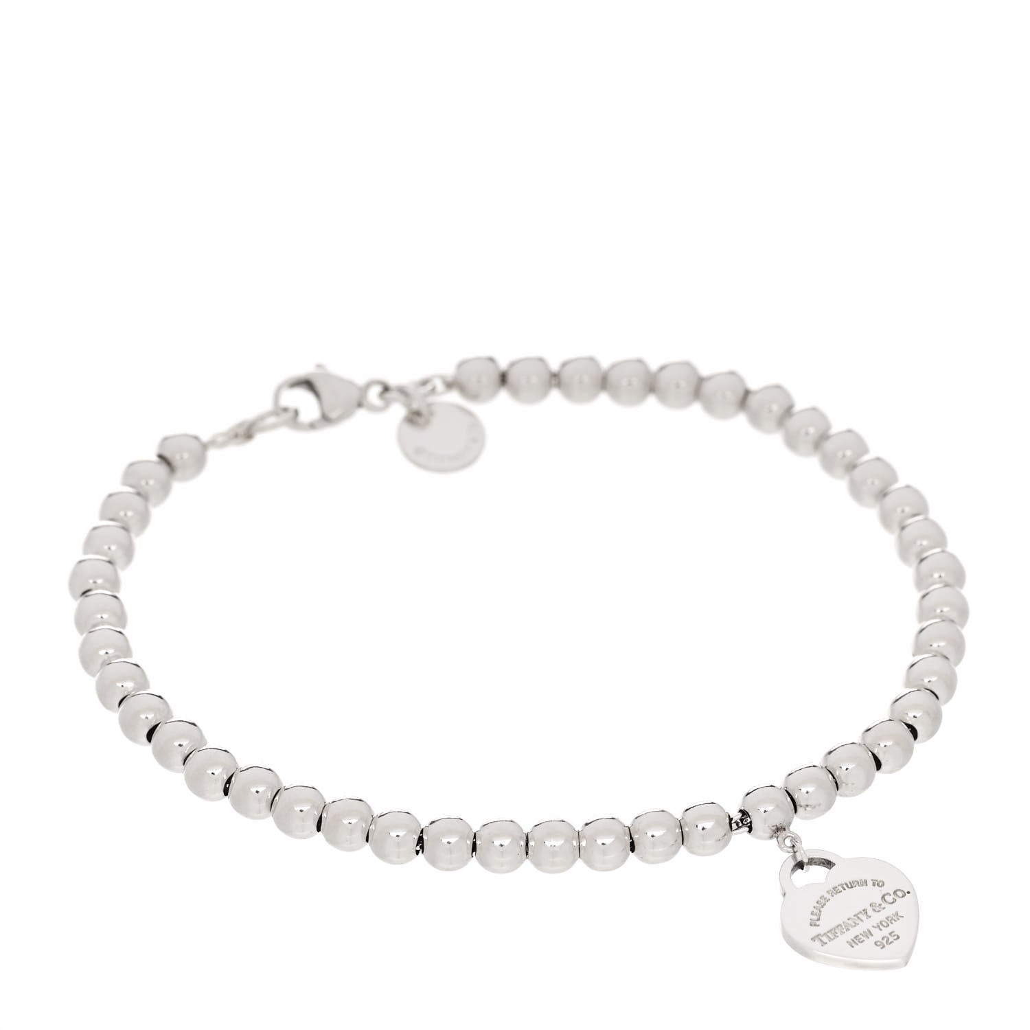 Tiffany Sterling Silver Enamel 4mm Return To Tiffany Heart Tag Bead Bracelet Blue 1 of 7