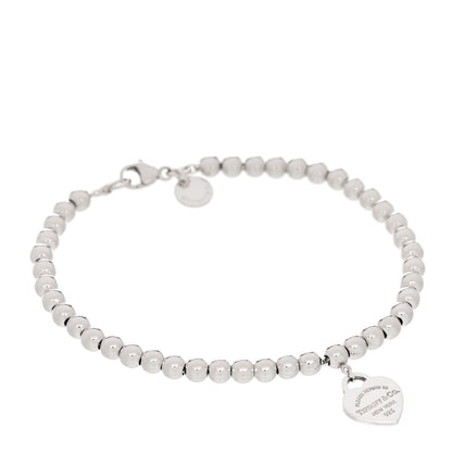 Tiffany Sterling Silver Enamel 4mm Return To Tiffany Heart Tag Bead Bracelet Blue 1 of 7