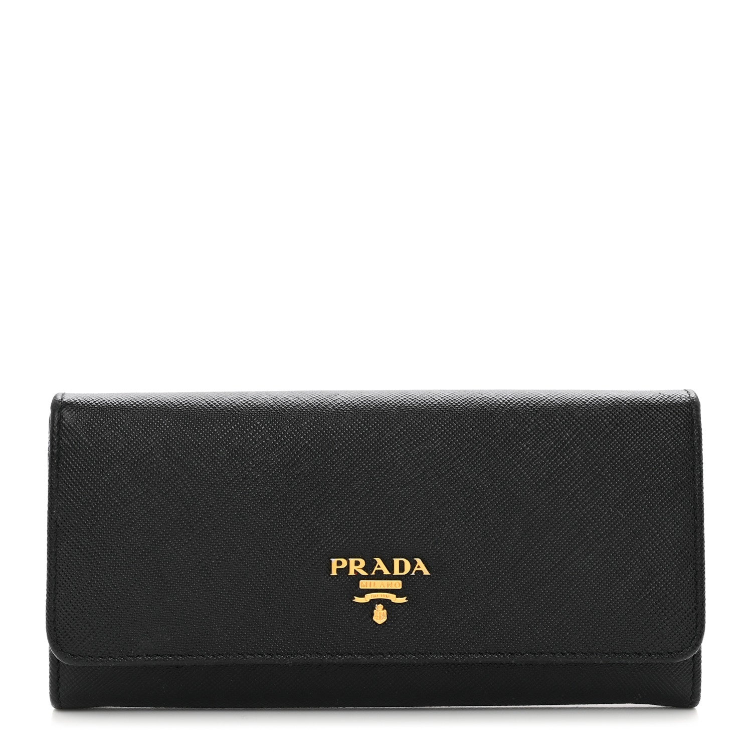 Prada Saffiano Metal Continental Flap Travel Wallet Black 1 of 8