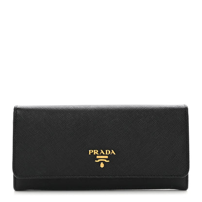 Prada Saffiano Metal Continental Flap Travel Wallet Black 1 of 8