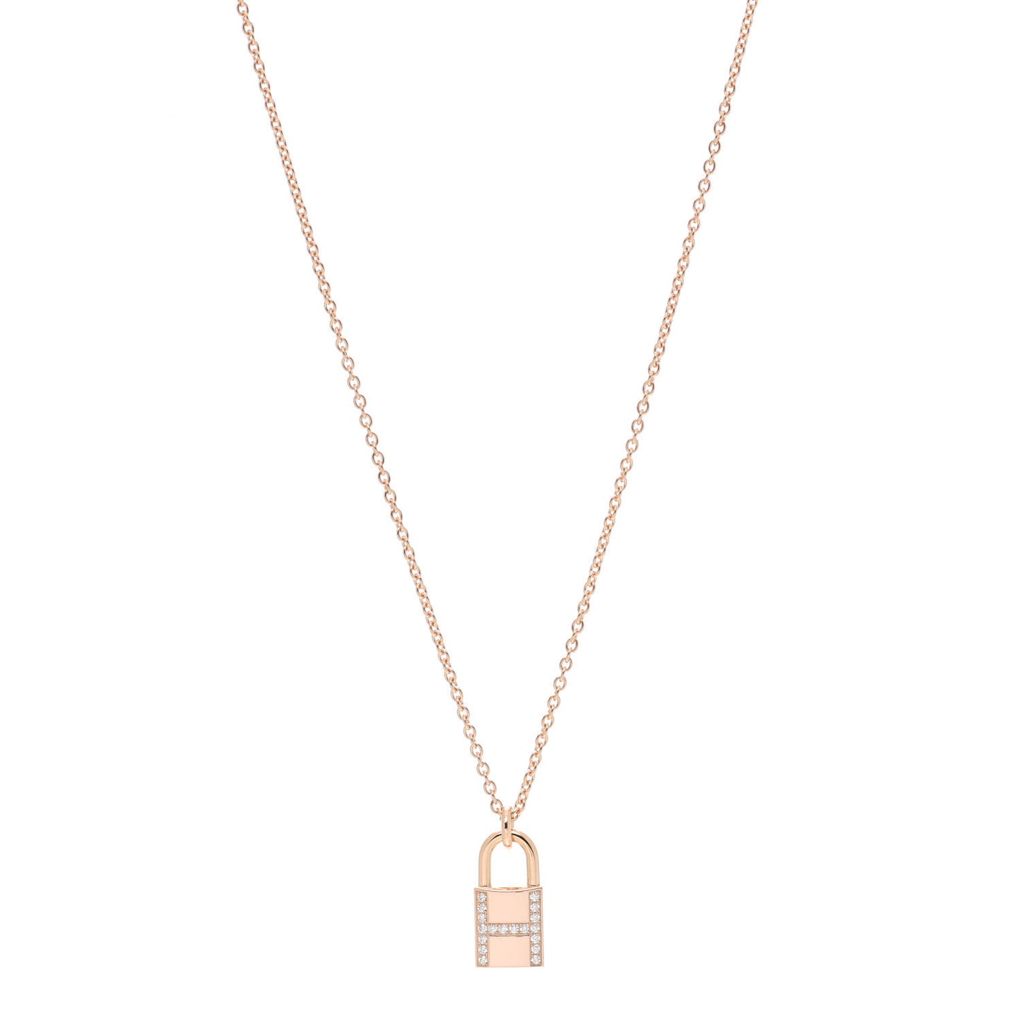 18K Rose Gold Diamond Amulettes Cadenas Pendant Necklace