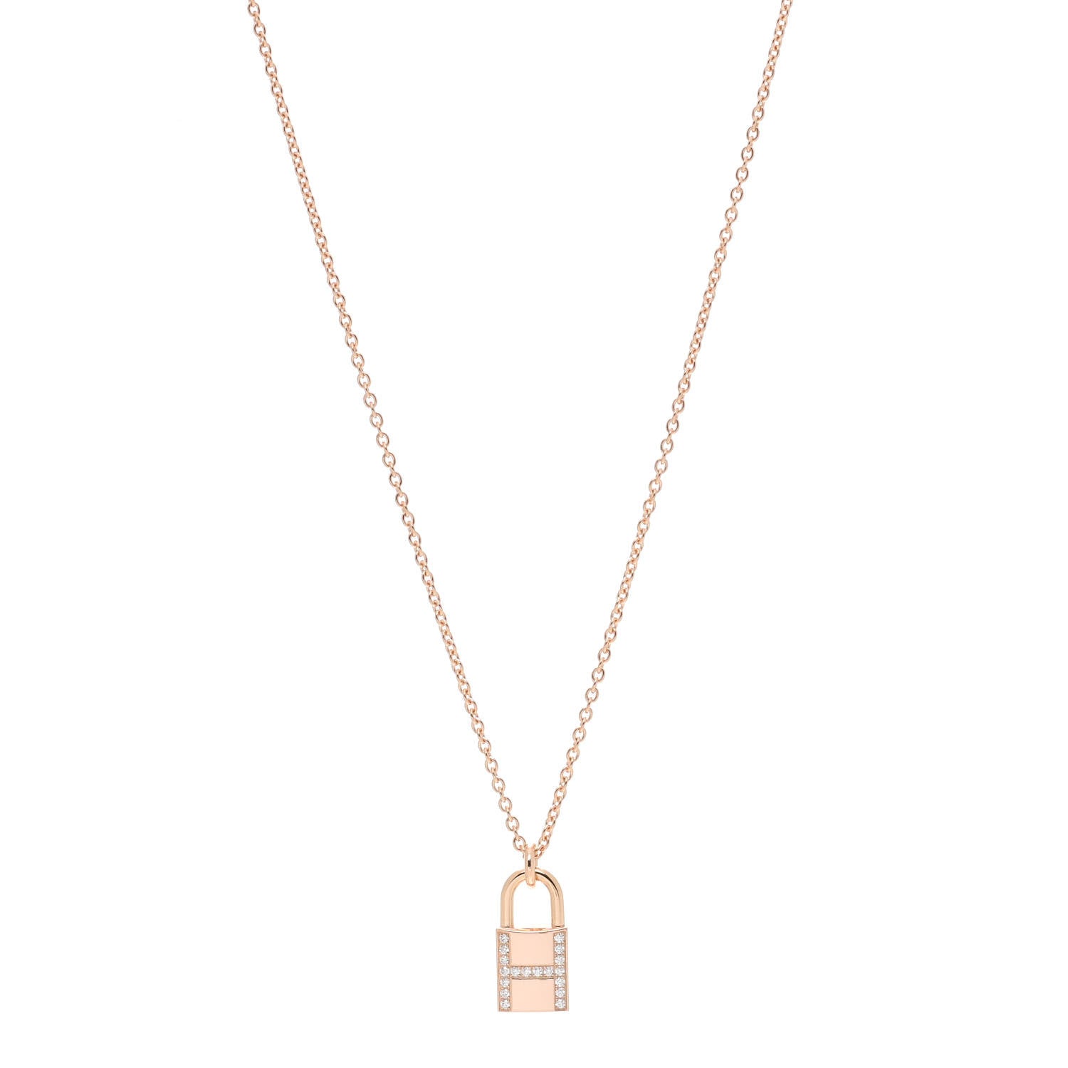 Hermes 18K Rose Gold Diamond Amulettes Cadenas Pendant Necklace 1 of 5