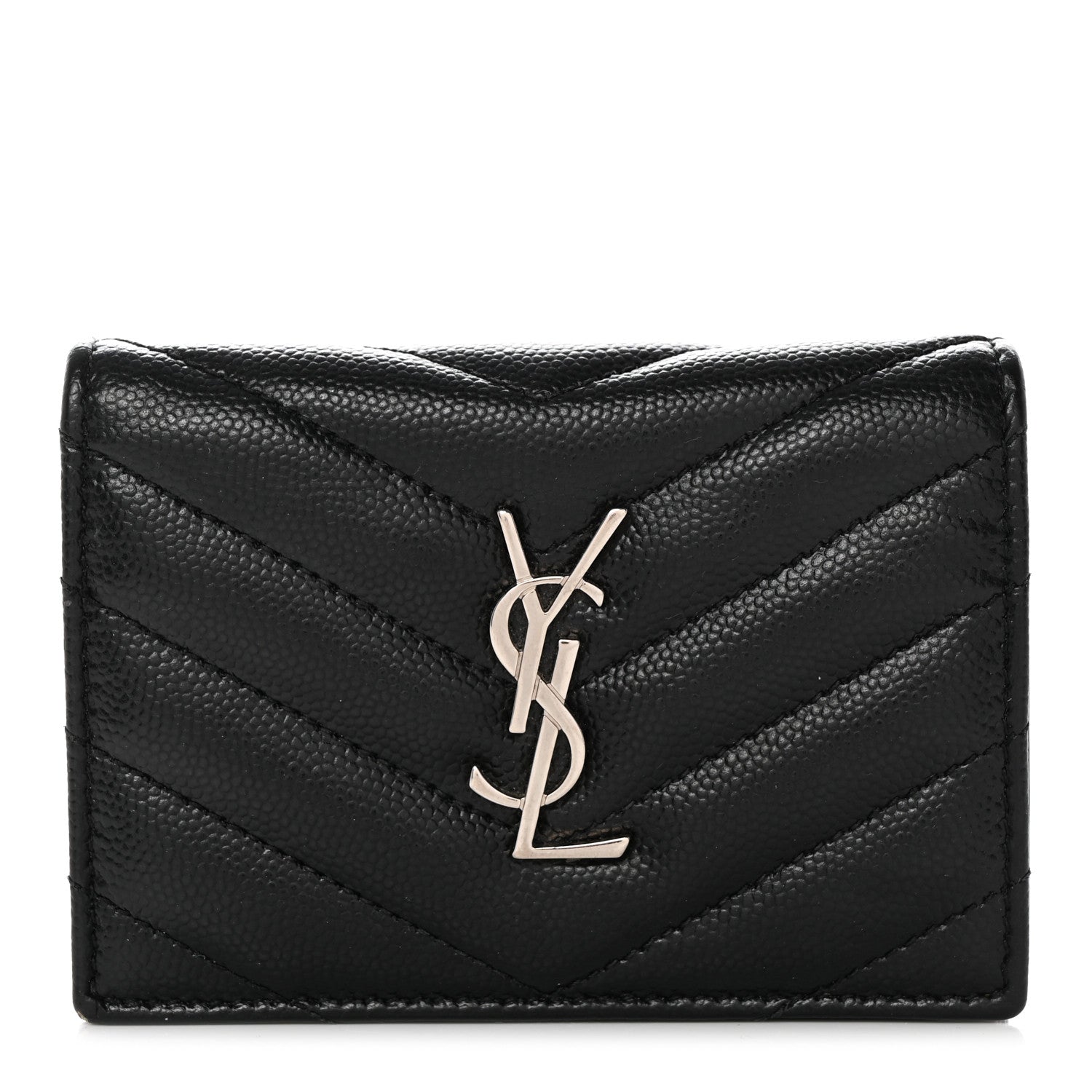 Saint Laurent Grain De Poudre Matelasse Chevron Monogram Card Case Black 1 of 11