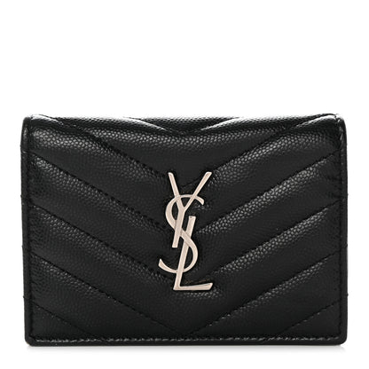 Saint Laurent Grain De Poudre Matelasse Chevron Monogram Card Case Black 1 of 11