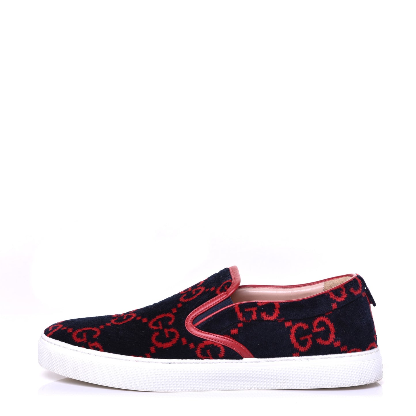 Terry Cloth Miro Soft Calfskin GG Monogram Mens Dublin Slip On Sneakers 12 Blue Red Hibiscus Red