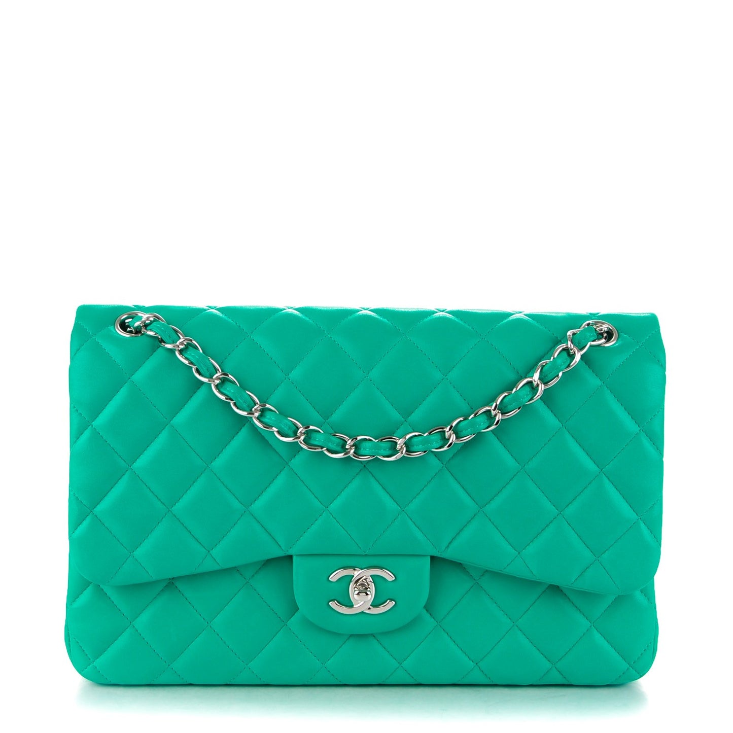 Lambskin Quilted Jumbo Double Flap Green