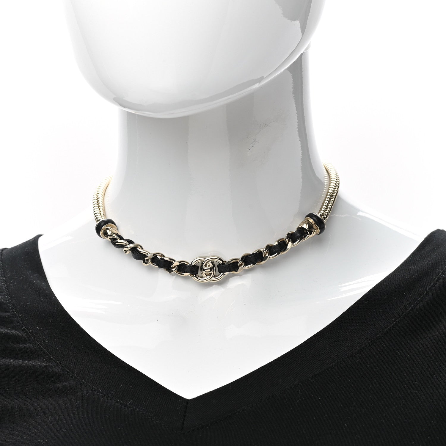 Chanel Metal Lambskin CC Turnlock Choker Necklace Black Gold 2 of 7
