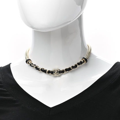 Chanel Metal Lambskin CC Turnlock Choker Necklace Black Gold 2 of 7