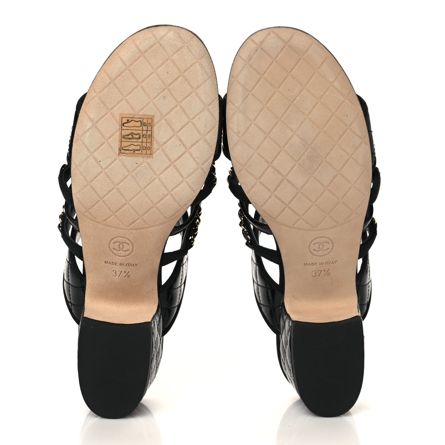 Distressed Patent Quilted Chain Mule Sandals 37.5 Black