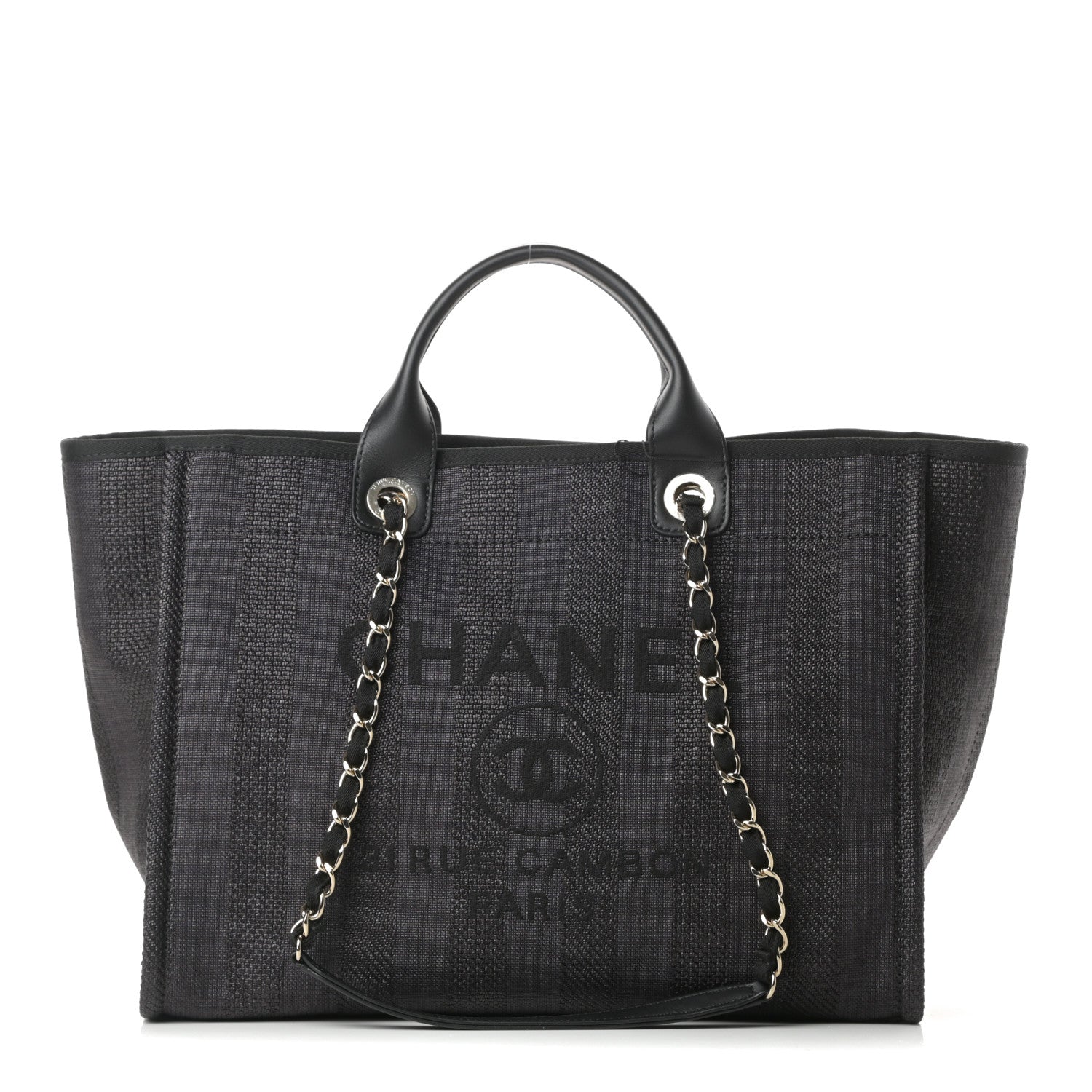 Chanel Mixed Fibers Calfskin Striped Medium Deauville Tote Black 1 of 10