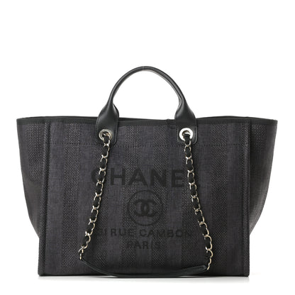 Chanel Mixed Fibers Calfskin Striped Medium Deauville Tote Black 1 of 10