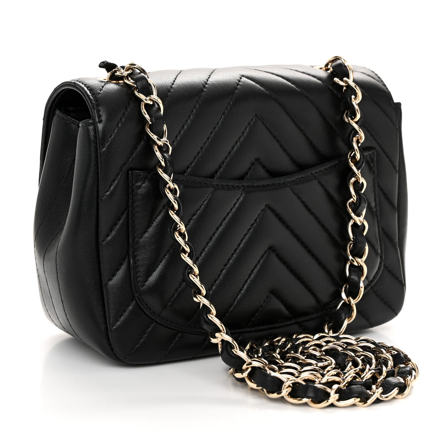 Lambskin Chevron Quilted Mini Square Flap Black