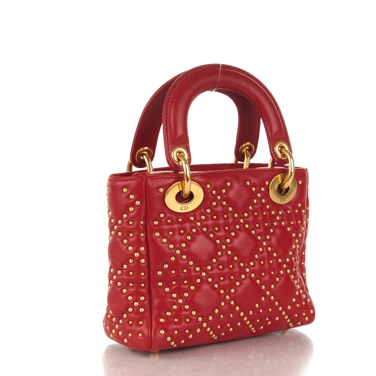 Christian Dior Lambskin Studded Mini Supple Lady Dior Red 3 of 7