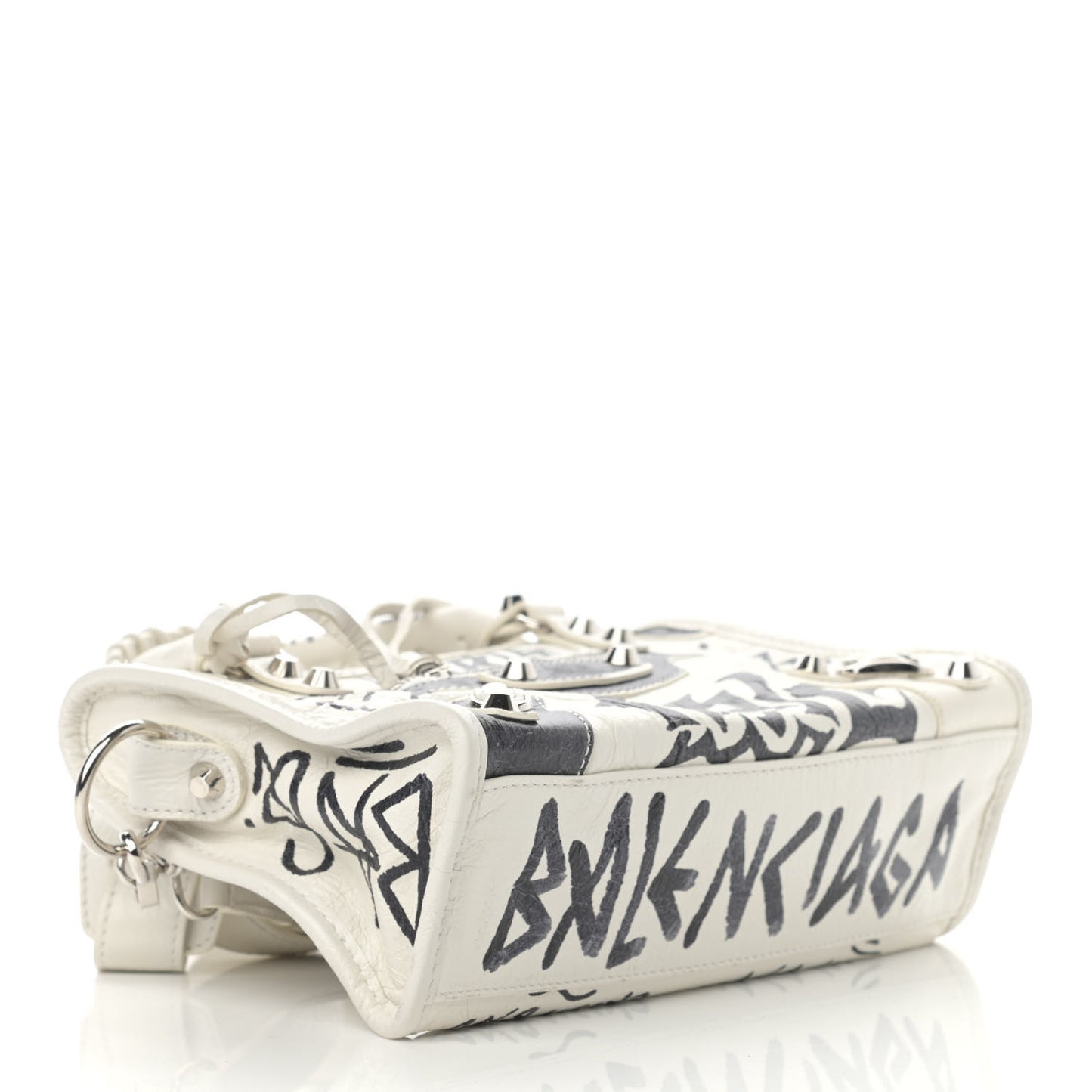 Agneau Arena Graffiti All Over Classic Silver Hardware Mini City White Black