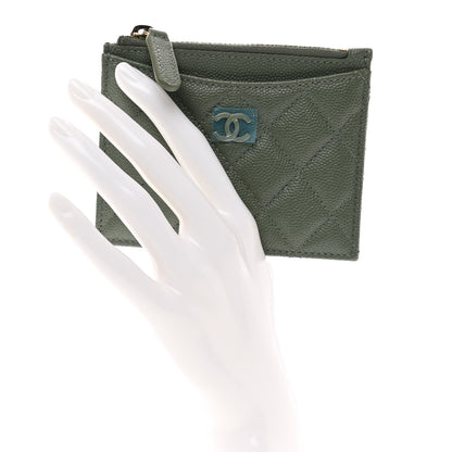 Chanel Iridescent Caviar Quilted CC Zip Card Holder Green 2 of 6