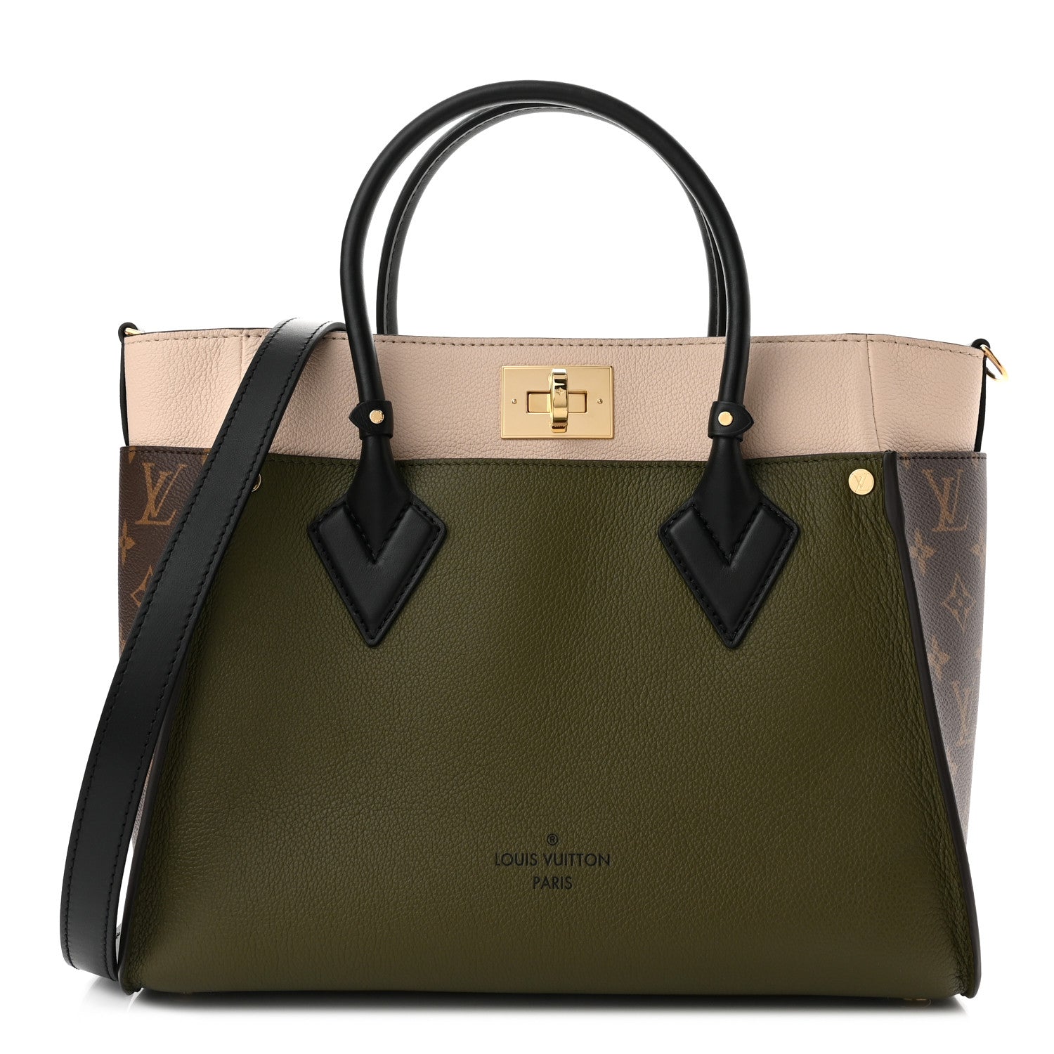 Louis Vuitton Calfskin Monogram On My Side MM Laurier Green Toffee Latte Beige 1 of 10