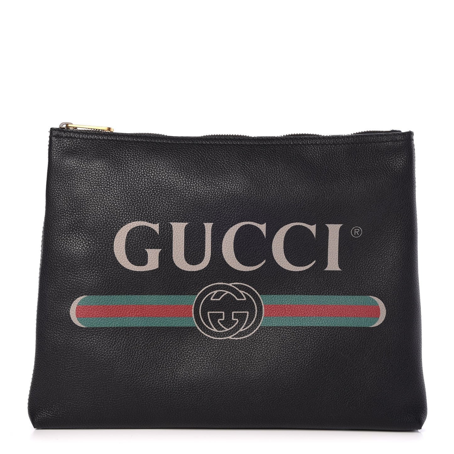 Pebbled Calfskin Medium Logo Portfolio Clutch Black