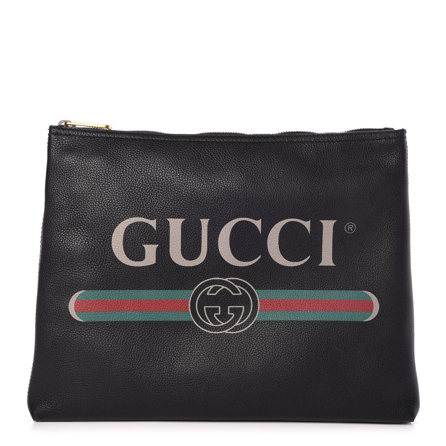 Gucci Pebbled Calfskin Medium Logo Portfolio Clutch Black 1 of 7