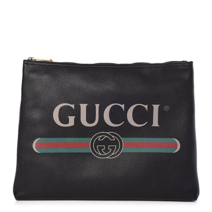 Gucci Pebbled Calfskin Medium Logo Portfolio Clutch Black 1 of 7