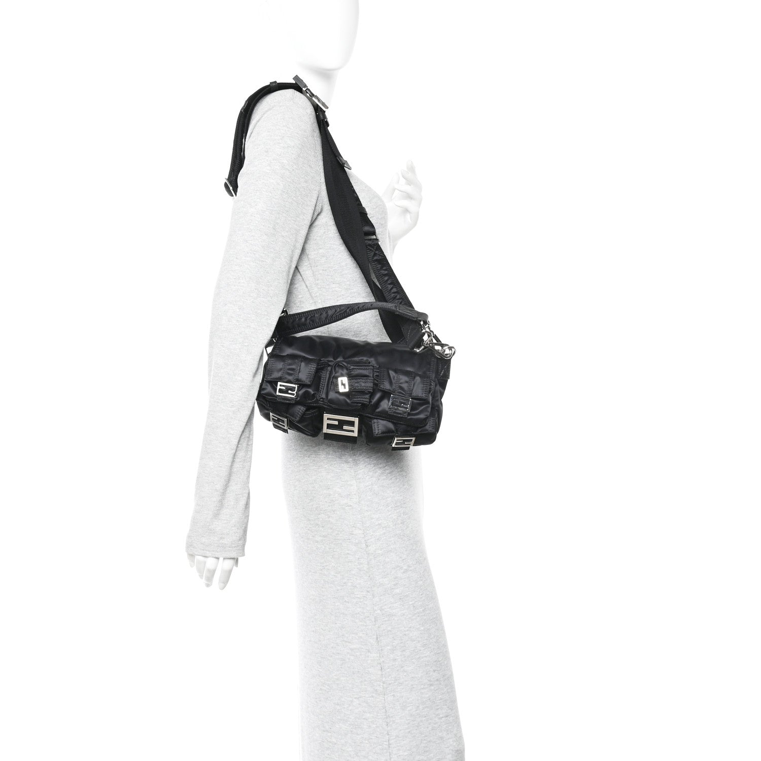 Fendi Econyl Cuoio Romano Multipocket Baguette Black 2 of 9