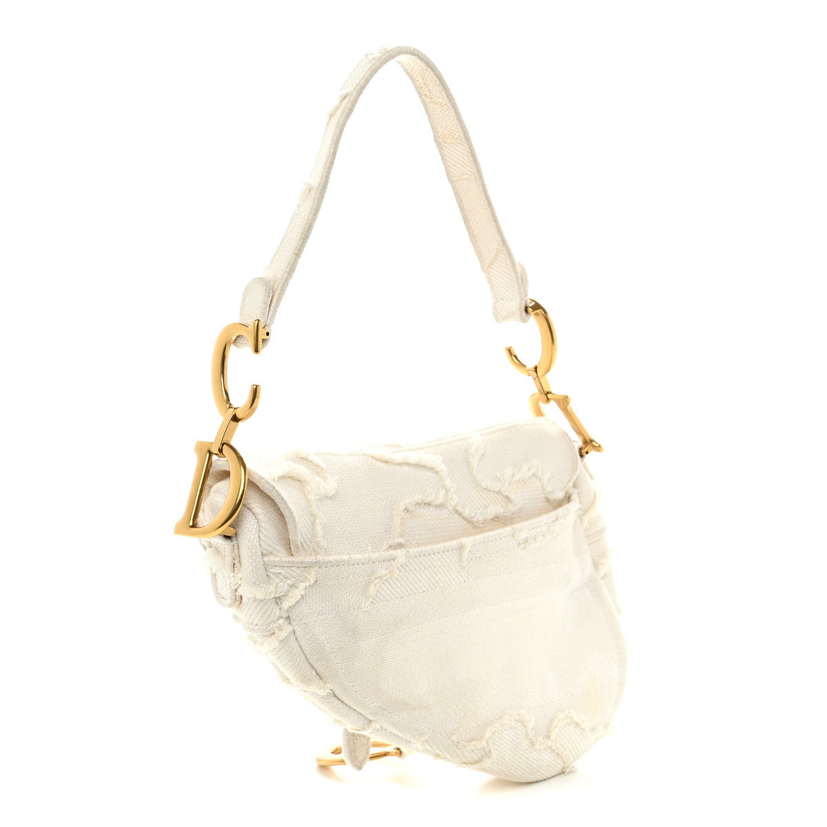 Canvas Embroidered Camouflage Saddle Bag White