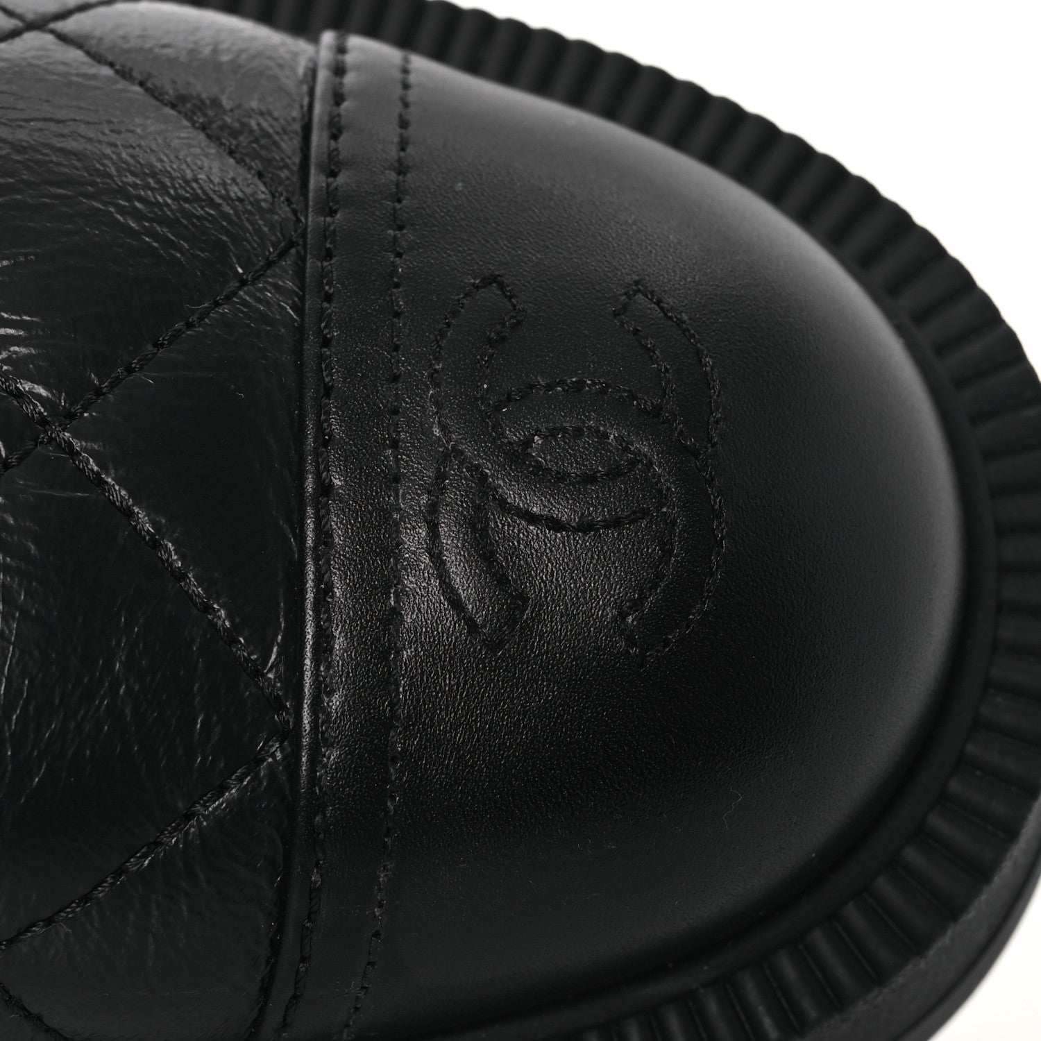 Chanel Crumpled Lambskin Quilted Platform Lace Up Combat Boots 38 Black 9 of 10
