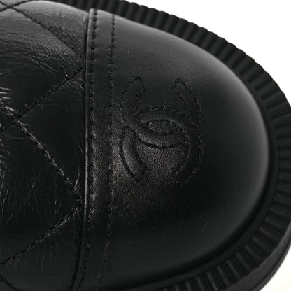 Chanel Crumpled Lambskin Quilted Platform Lace Up Combat Boots 38 Black 9 of 10