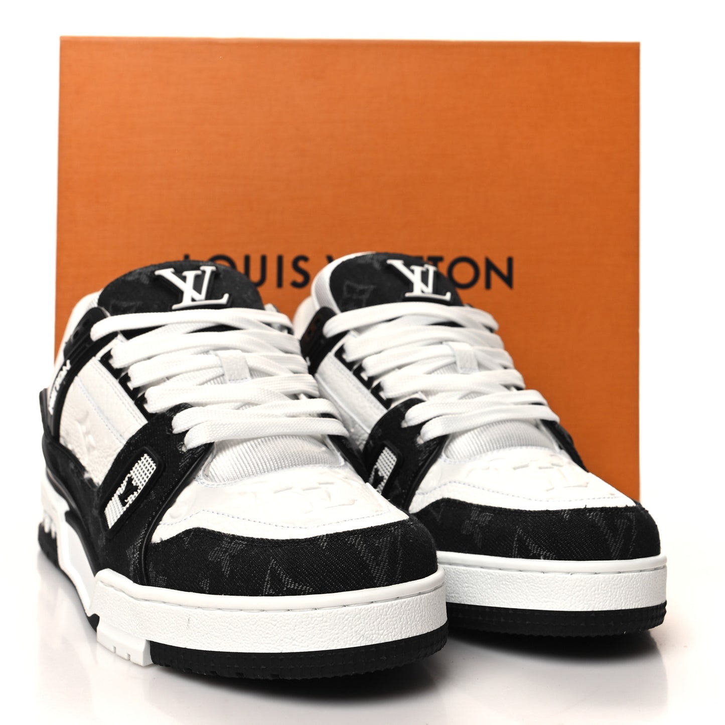 Calfskin Monogram Denim Mens LV Trainer Sneakers 8.5 Black