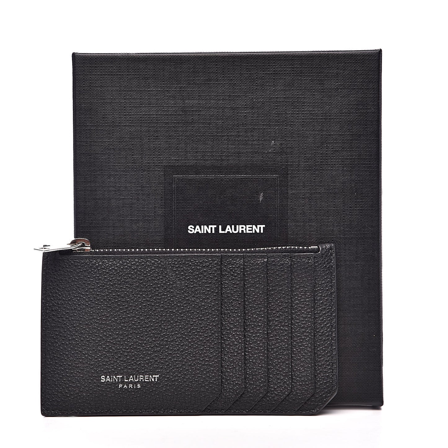 Grained Calfskin 5 Fragments Zip Pouch Card Holder Black