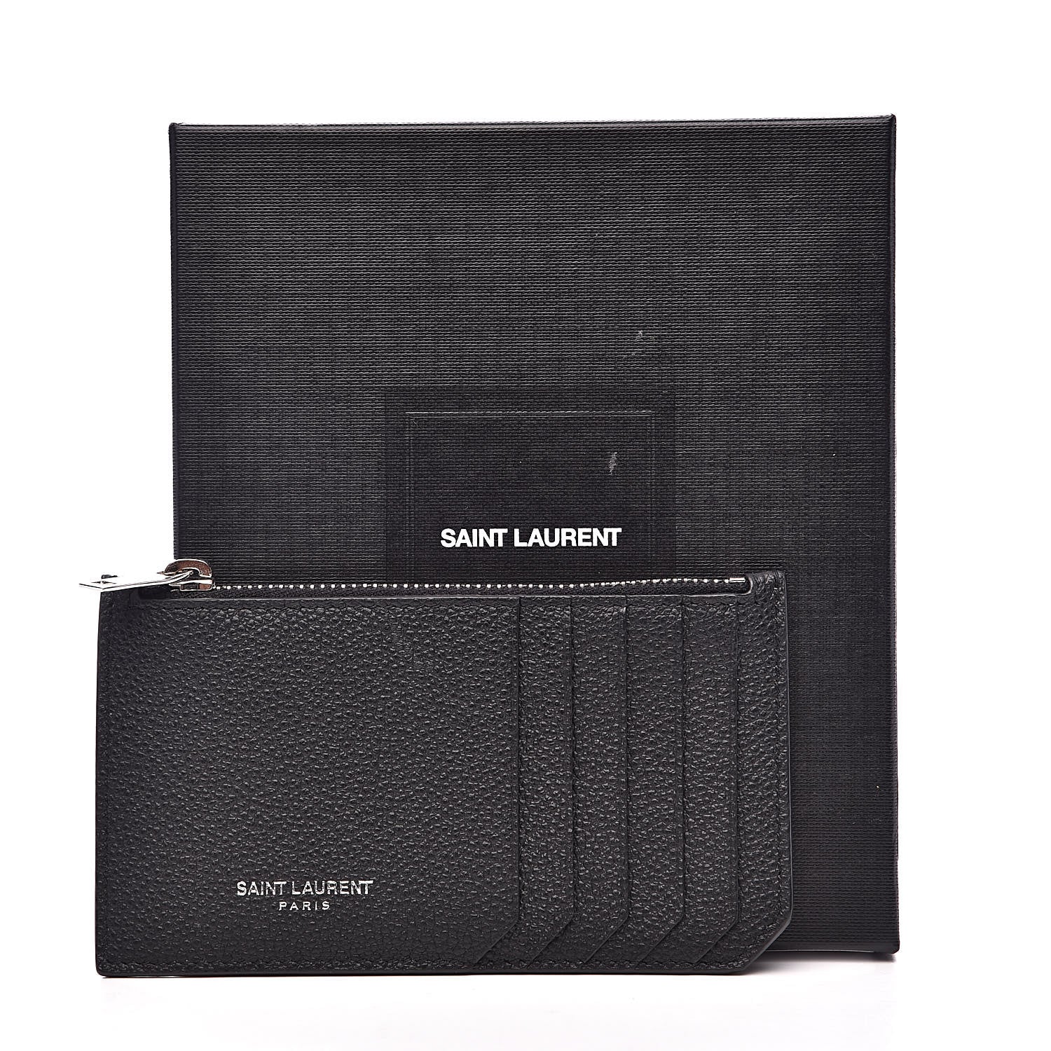 Saint Laurent Grained Calfskin 5 Fragments Zip Pouch Card Holder Black 8 of 8