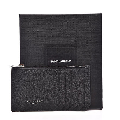 Saint Laurent Grained Calfskin 5 Fragments Zip Pouch Card Holder Black 8 of 8