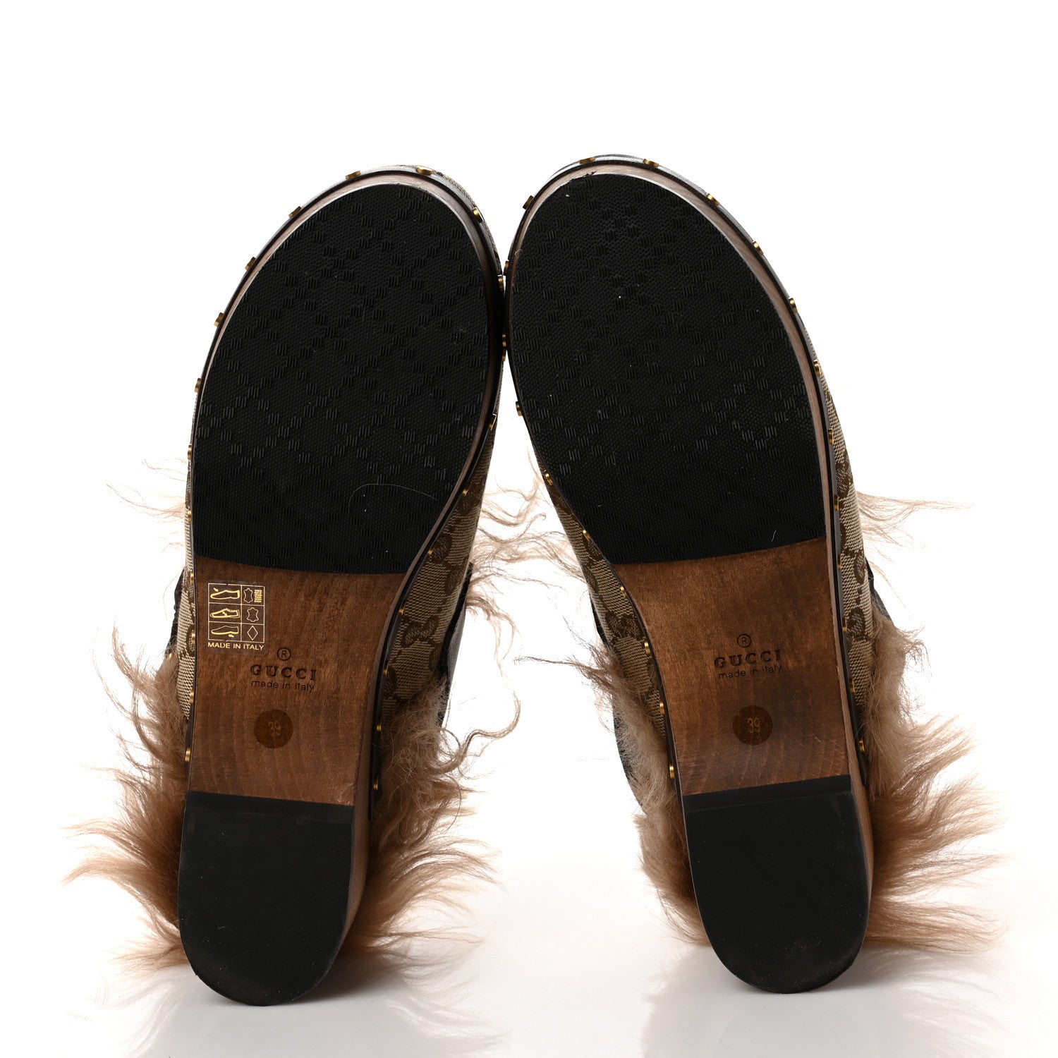Gucci Monogram Calfskin Fur Horsebit Amstel Slingback Clogs 39 Beige Ebony New Acero Naturale 5 of 7