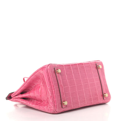 Hermes Shiny Niloticus Crocodile Birkin 25 Rose Tyrien 3 of 9