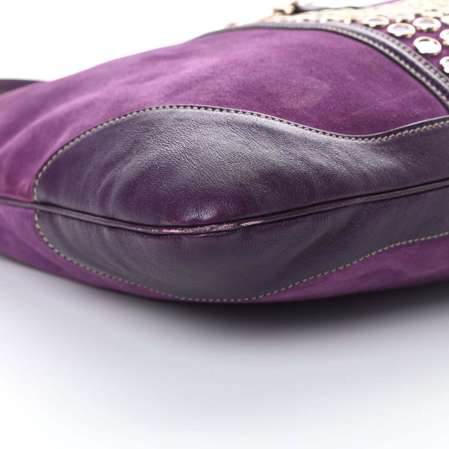 Gucci Suede Studded Large Jackie Shoulder Bag Purple 9 of 15