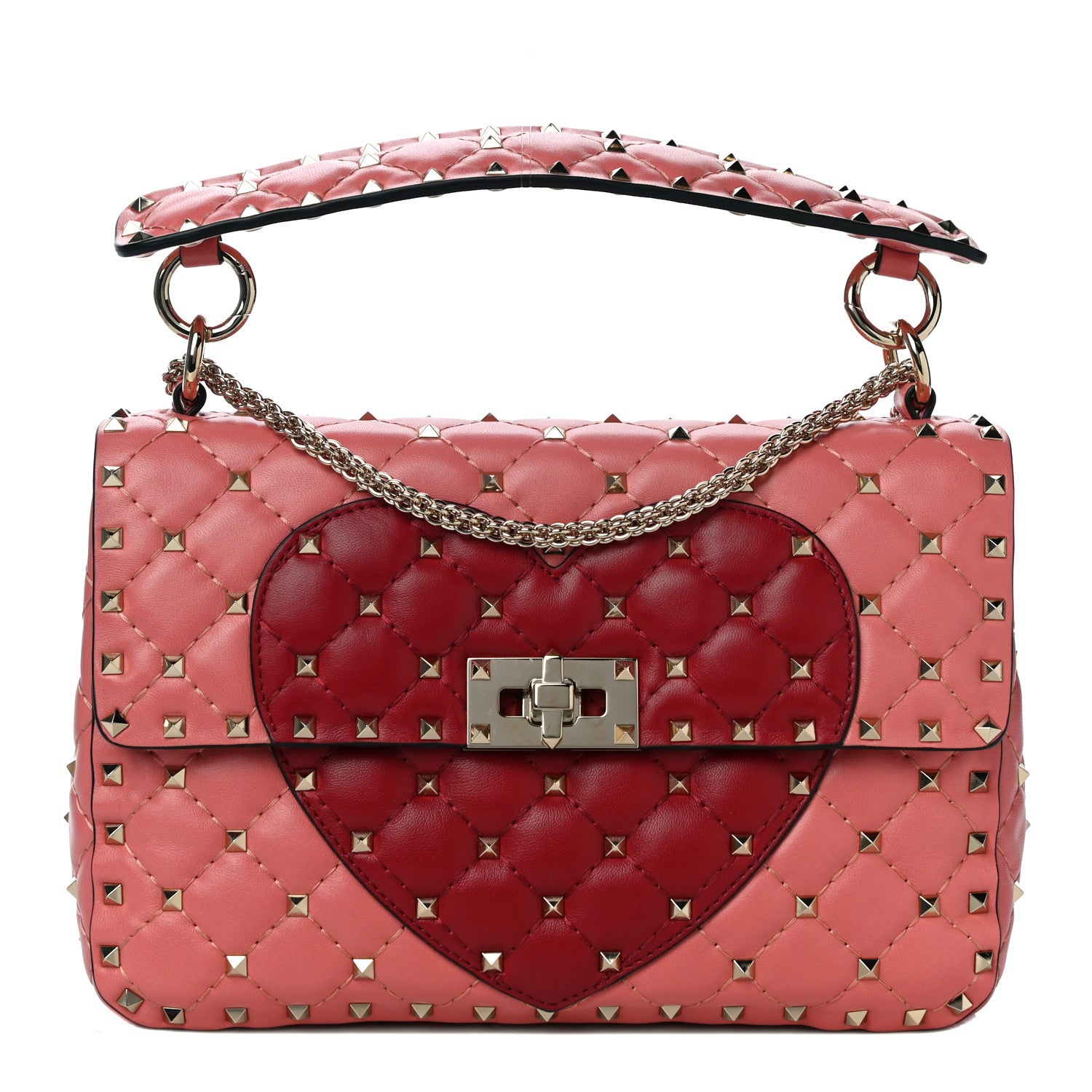 Valentino Garavani Nappa Quilted Heart Medium Rockstud Spike Shoulder Bag Paradise Rose Red 1 of 8