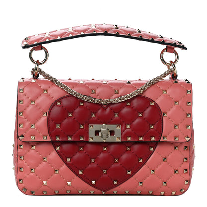 Valentino Garavani Nappa Quilted Heart Medium Rockstud Spike Shoulder Bag Paradise Rose Red 1 of 8