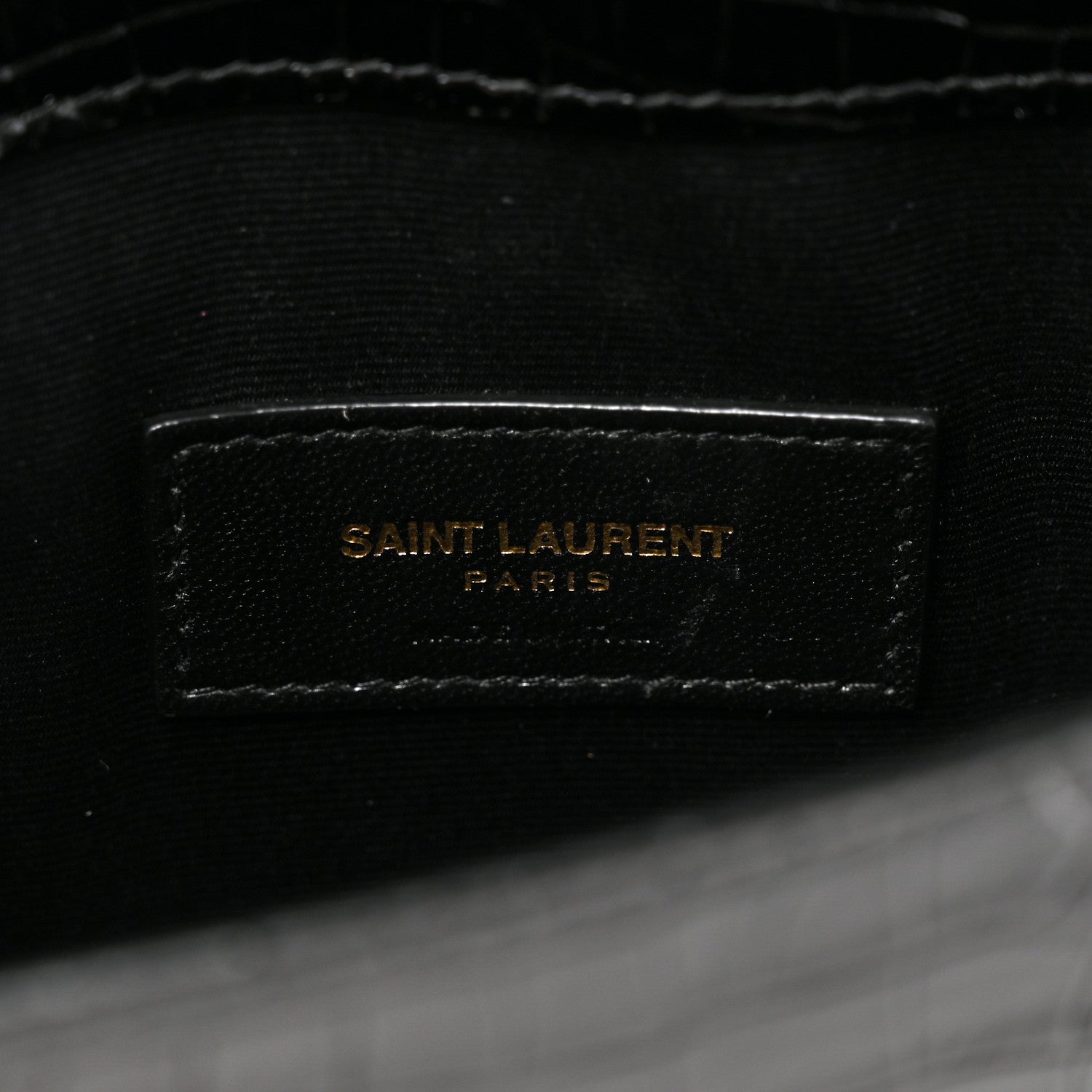 Saint Laurent Calfskin Crocodile Embossed Uptown Monogram Pouch Black 6 of 8