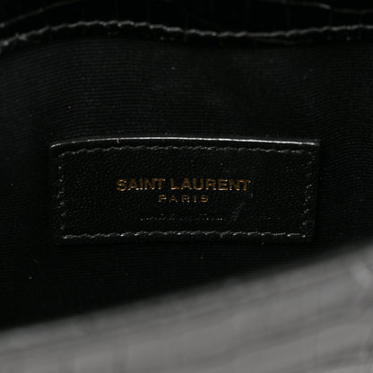 Saint Laurent Calfskin Crocodile Embossed Uptown Monogram Pouch Black 6 of 8