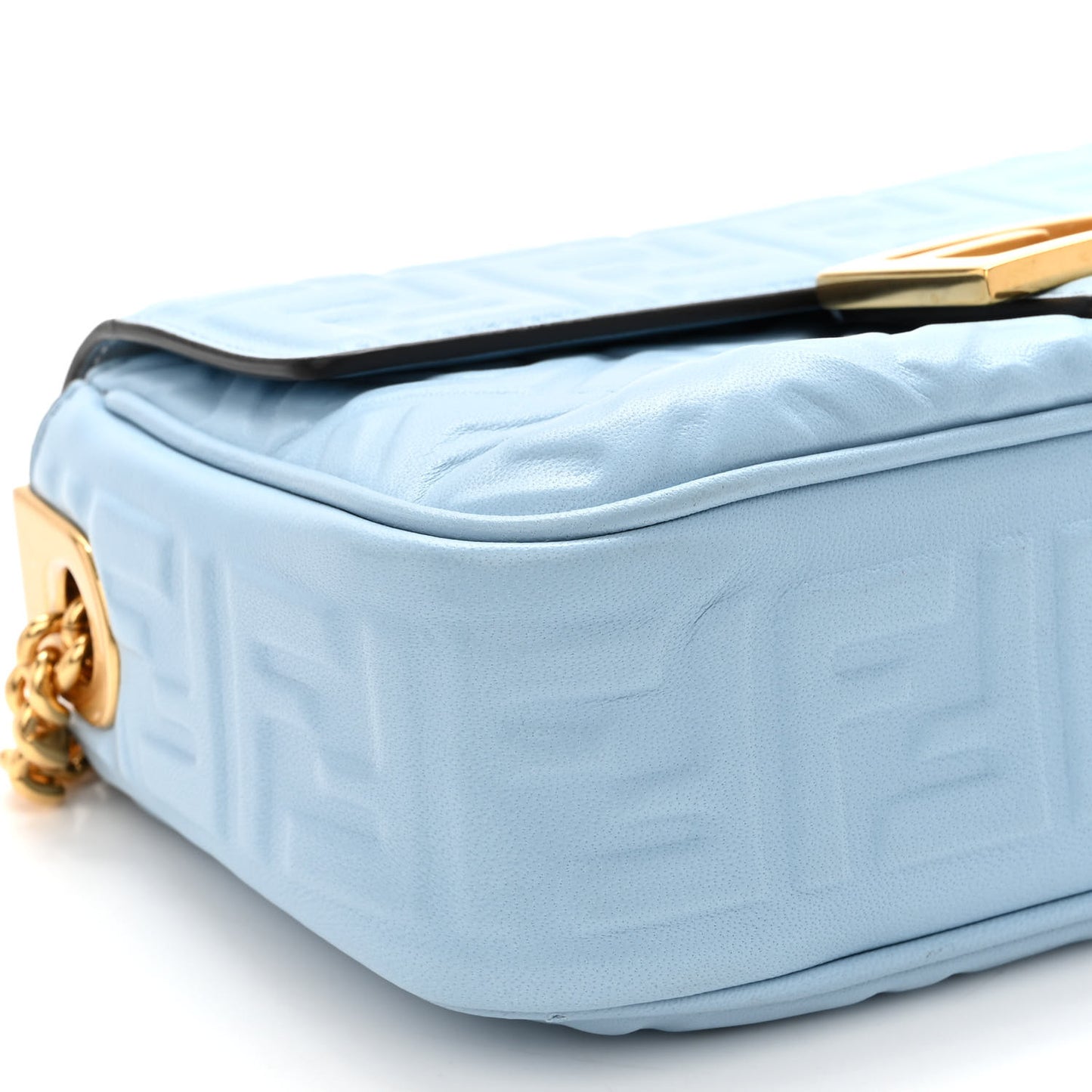 Nappa Small FF Embossed Midi Chain Baguette Azzurro Baby
