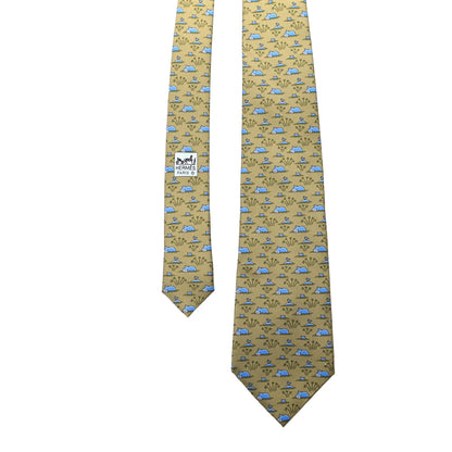 Hermes Silk Printed Mens Neck Tie Green 1 of 5