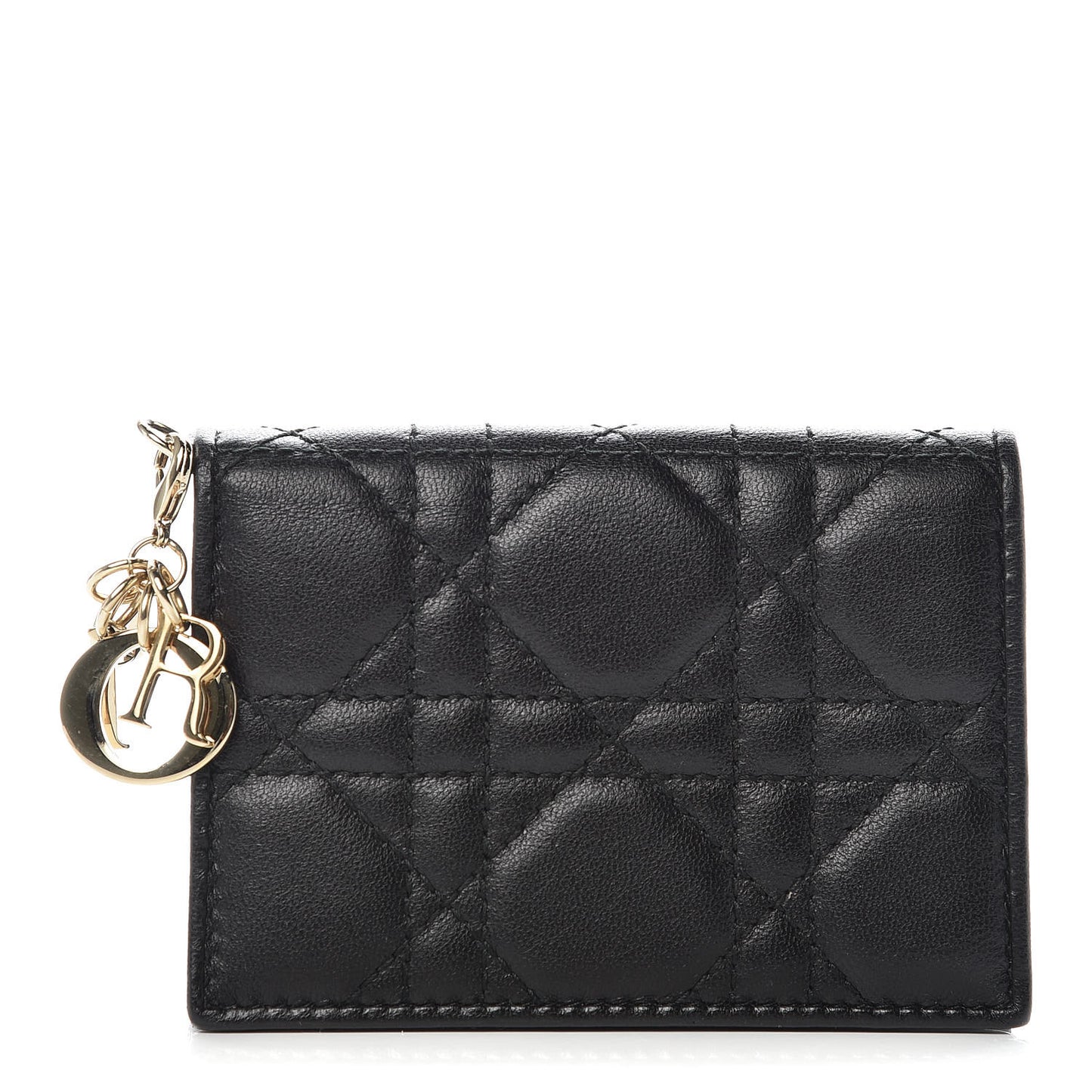 Lambskin Cannage Small Lady Dior Flap Card Holder Black