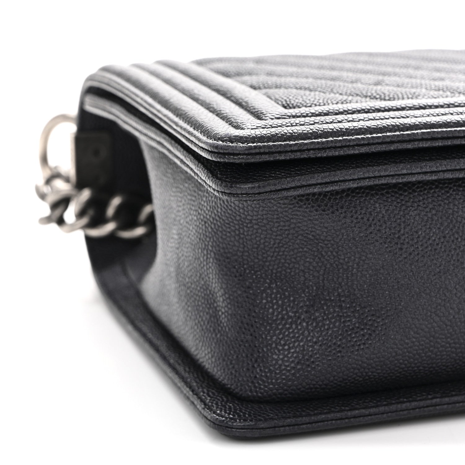 Chanel Caviar Chevron Quilted New Medium Boy Flap Dark Navy Blue 9 of 10