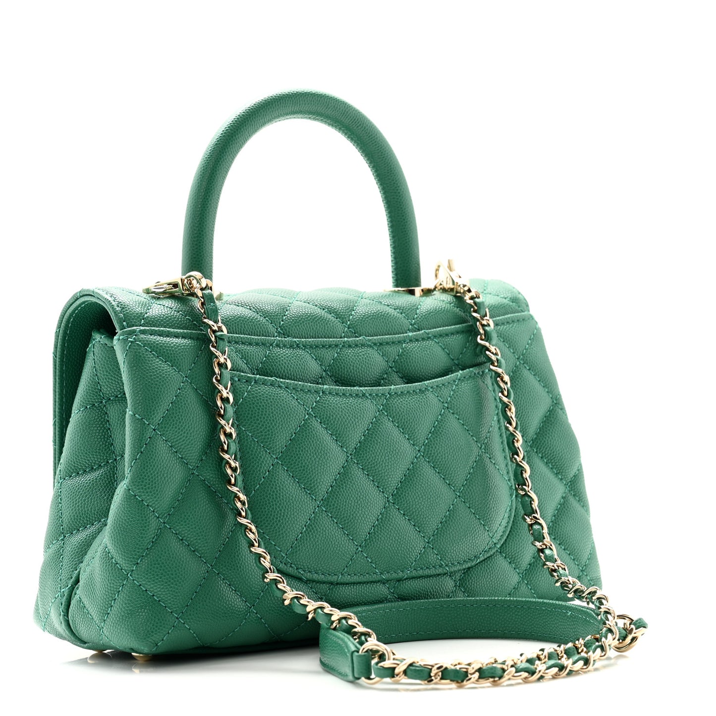 Caviar Quilted Mini Coco Handle Flap Green