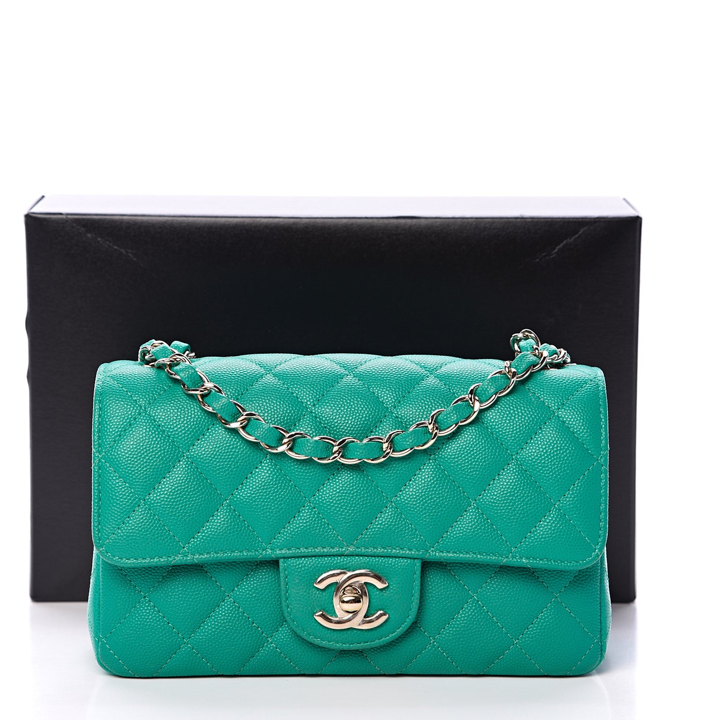 Caviar Quilted Mini Rectangular Flap Turquoise