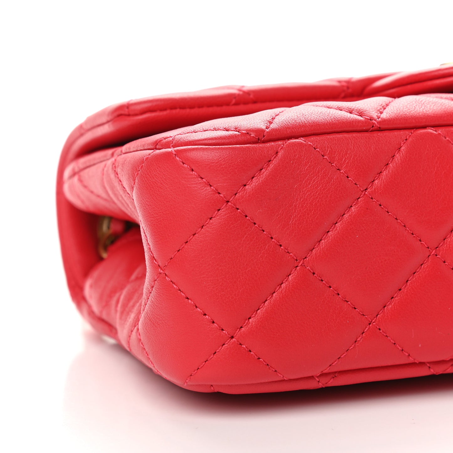 Lambskin Quilted Mini Rectangular Pearl Crush Flap Red