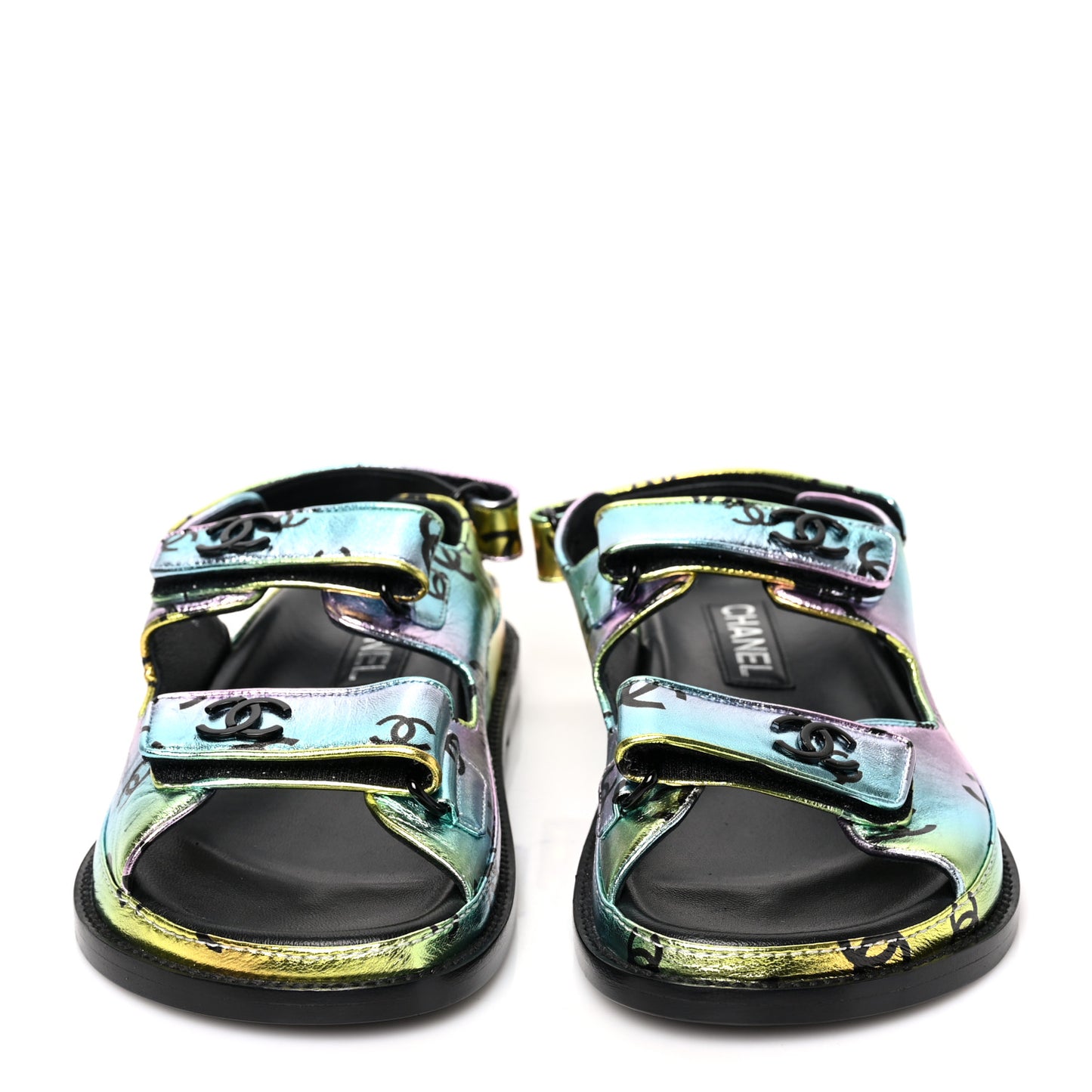 Laminated Lambskin Printed CC Dad Sandals 38 Multicolor